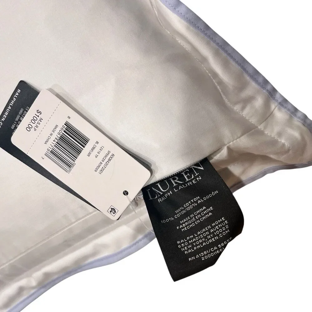 Lauren Ralph Lauren Accent Pillow 12x16 Blue‎ Cornflower Border Sateen NWT